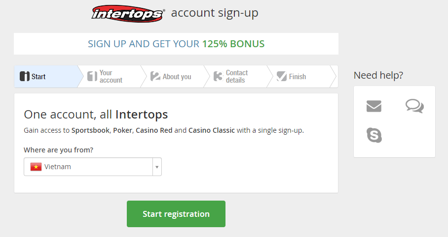 Đăng ký tài khoản tại Intertops