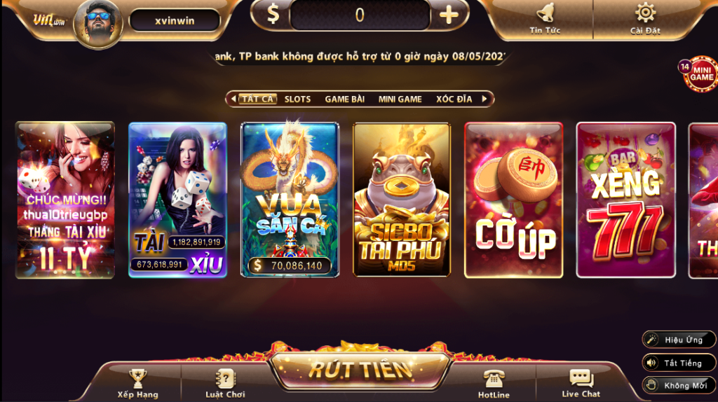 Giao diện cổng game online VINWIN